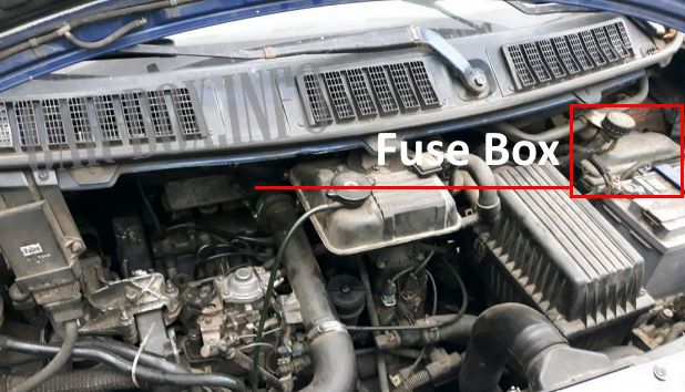 location of the fuse box in the engine compartment of the car