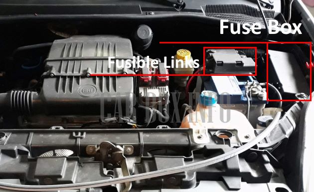 Locations of fuse boxes in the engine compartment of the car