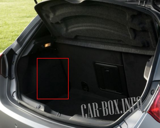 Location of the fuse box in the luggage compartment of the car