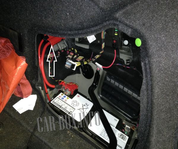 Location of the power board in the luggage compartment of the car