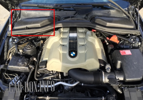 Location of the fuse box in the engine compartment of the car